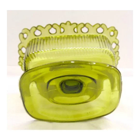 vintage Green Glass Open Lace Edge Candy Dish Compote - Picture 2 of 4